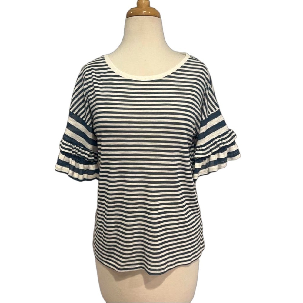 Hem & Thread ruffle sleeve stripe slub knit top NWT